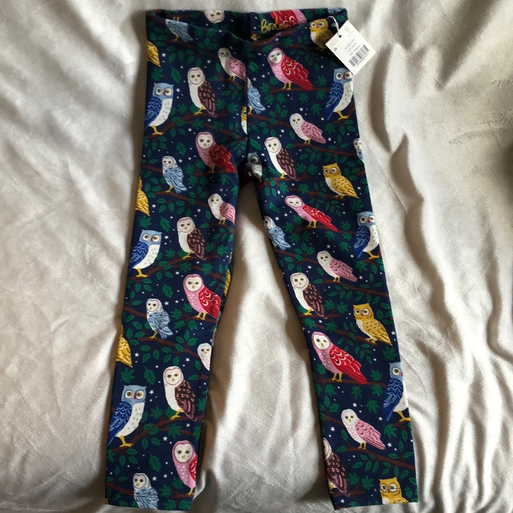 Mini Boden NWT girls 5-6 Navy blue Owl print “fun cosy leggings”!